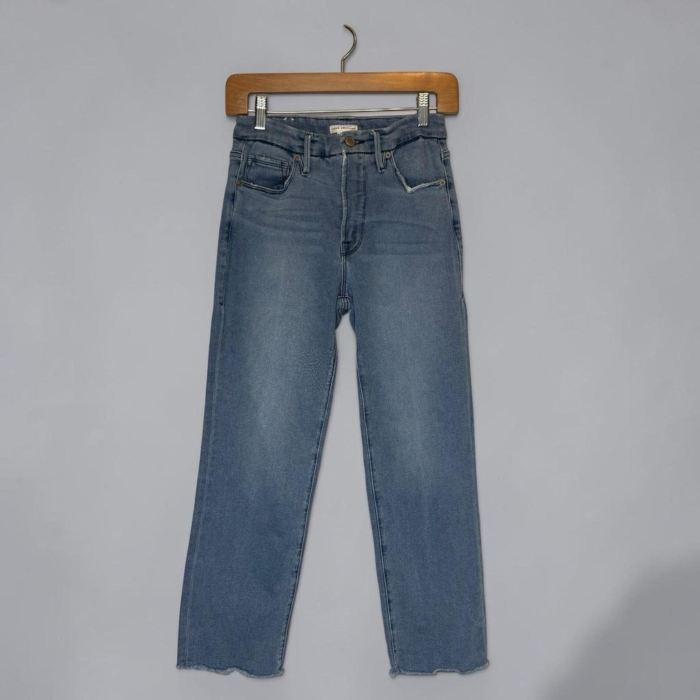 Good American Good Legs Straight Jeans Raw Frayed Hem GSPFH941T size 4 / 27